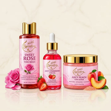 3-Piece Feminine Care Set – Sweet Rose Wash, Juicy Peach Scrub & Juicy Strawberry Oil