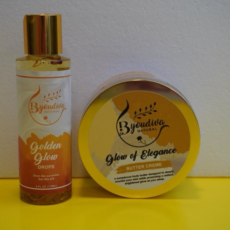 ByouDiva Golden Glow & Elegance Radiance Set Brightening Body Oil + Healing Body Butter Crème for Luminous, Soft Skin