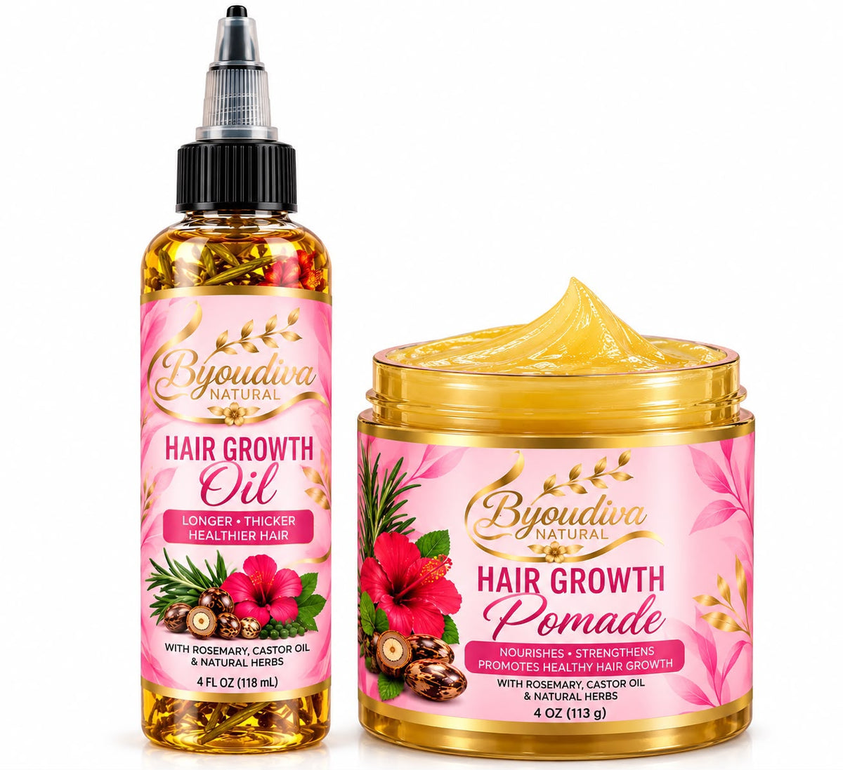 Byoudiva Natural Hair Growth Duo – Oil & Pomade Set