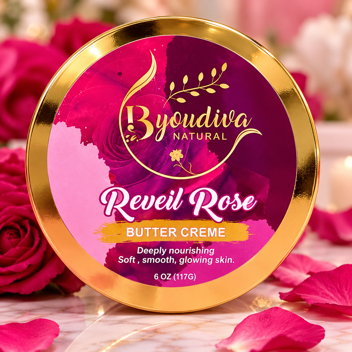 Réveil Rose body butter crème 6 oz jar by ByouDiva