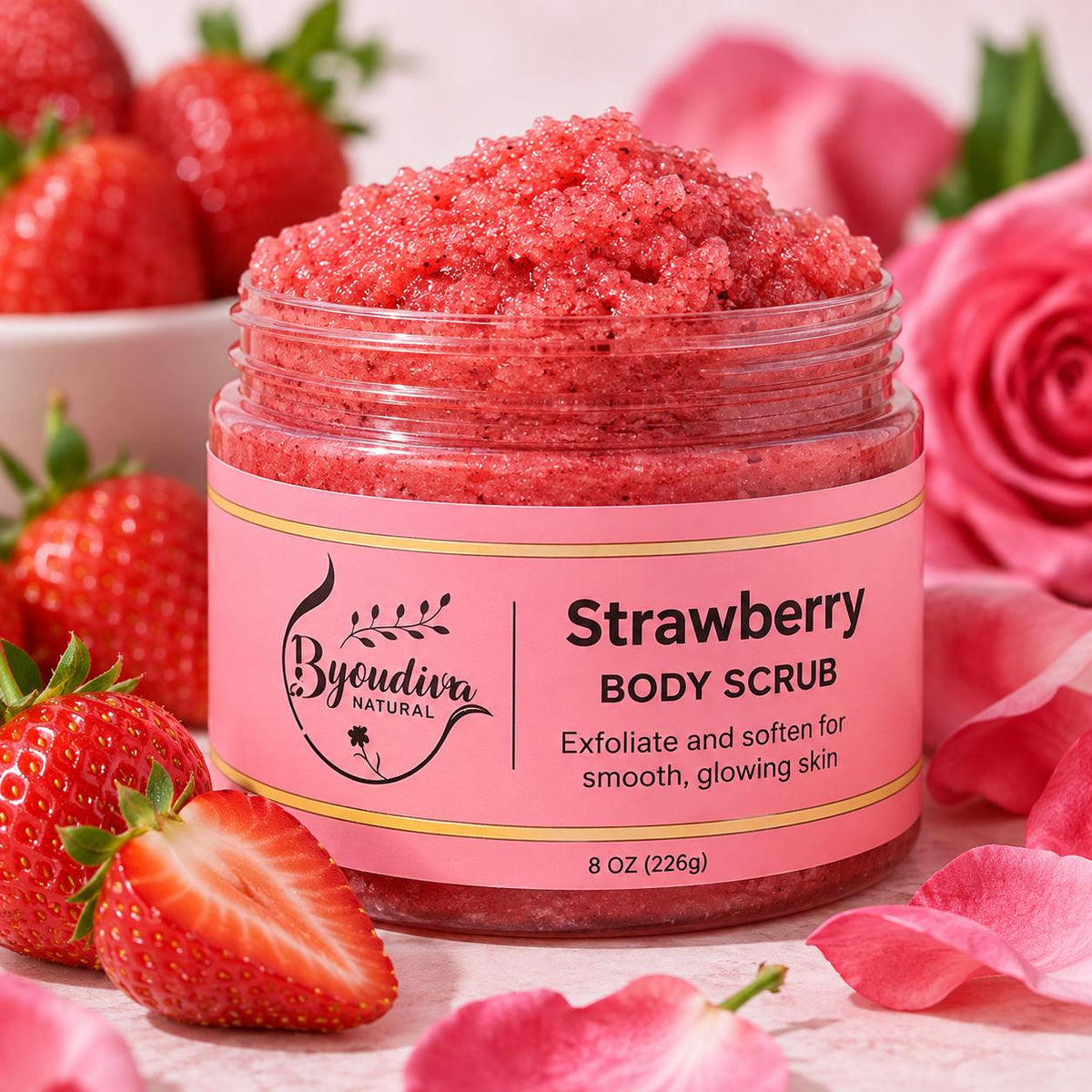 Rose & Strawberry Exfoliating Body Scrub 8 oz