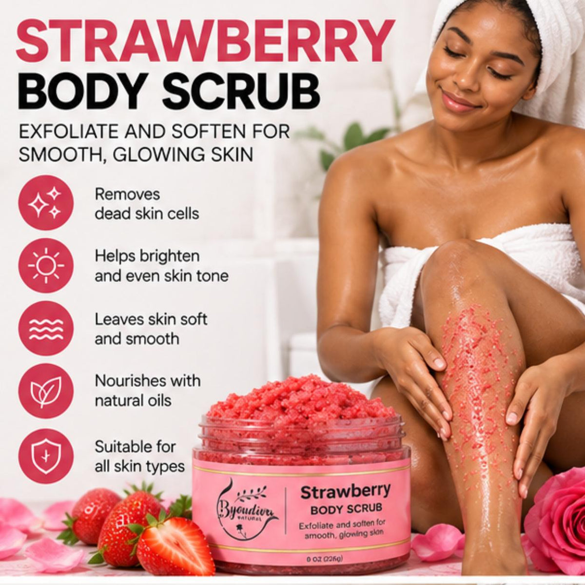 Rose & Strawberry Exfoliating Body Scrub 8 oz